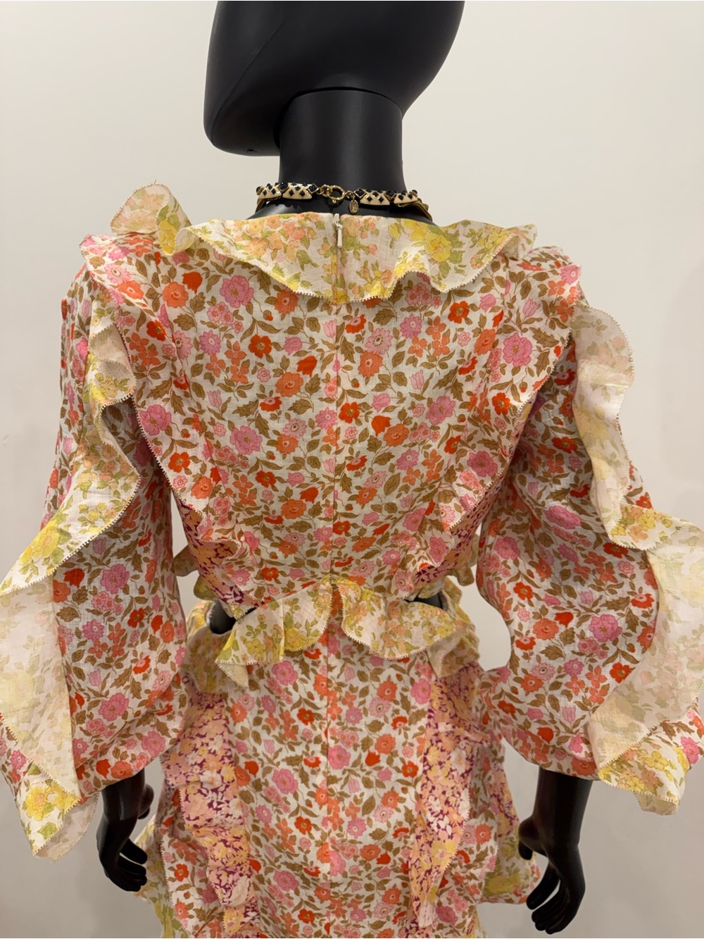 Zimmermann Floral Patchwork Ruffle Cutout Tie Front Mini Dress Size 2 - Picture 10 of 14